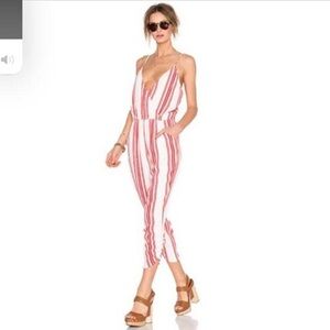 Lovers + Friends White Jumpsuit with Pink Stripes